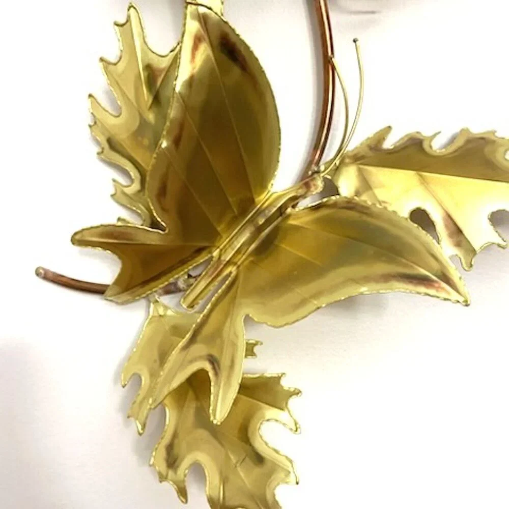 Mixed Metal Butterflies & Leaves Wall Decor‎ Handmade Signed Brass Copper 26